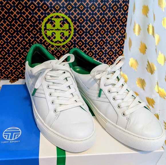 Tory Burch Sneakers Leather White 9.5 Tory Sport Tennis Shoes Authentic in Box - Picture 3 of 14